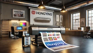 DALL·E 2024 11 15 13.53.09 A cinematic style 3D rendered recreation of a large format printer resembling the Hongying brand set in a professional and clean workspace. The print